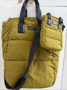 MAX STUDIO Olive Puffer Tote Bag with Crossbody Pouch